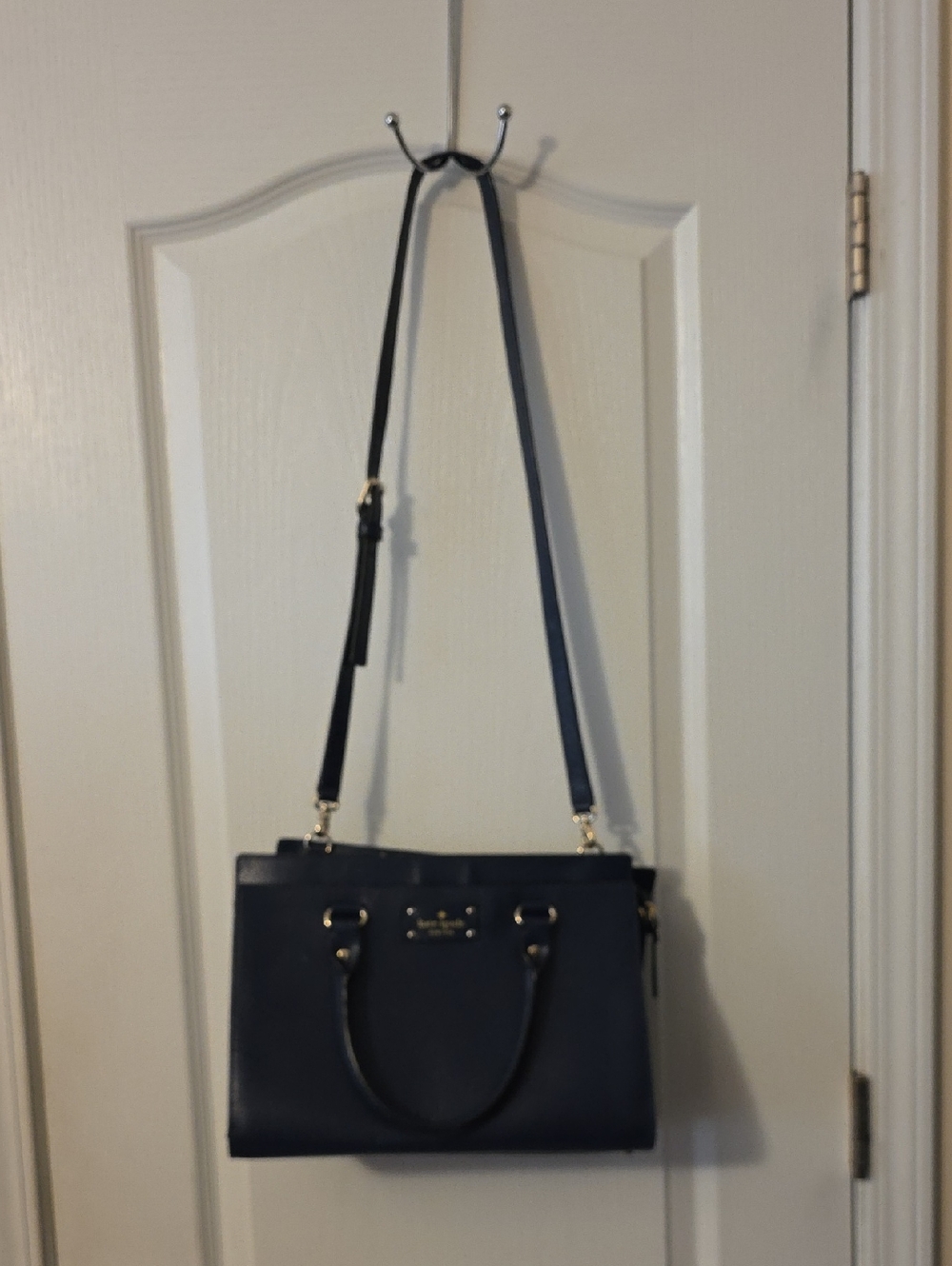 KATE SPADE LEATHER TOTE CROSSBODY BAG IN NAVY